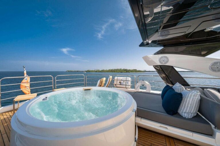 OASIS deck jacuzzi with adjoining sun lounge, yacht charter French Riviera