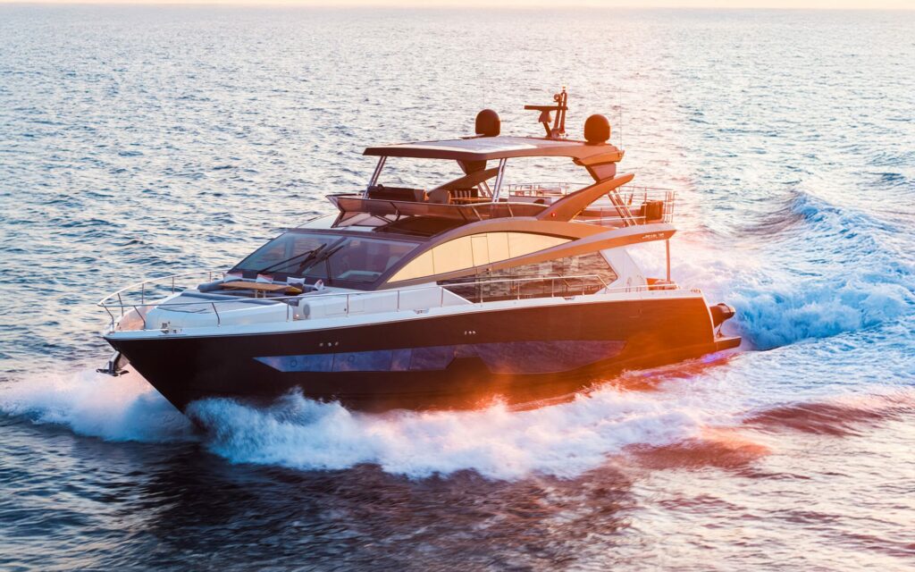OMNIA Pearl 80 running at sunset, yacht charter French Riviera