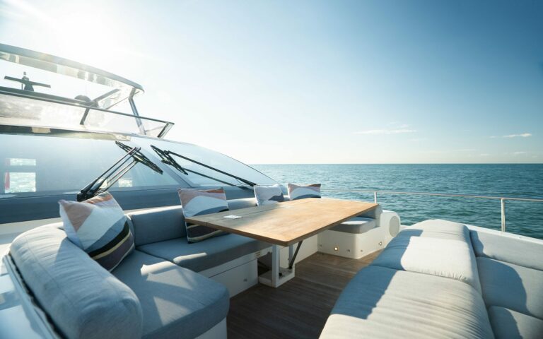 OMNIA foredeck seating and sunbathing area, yacht charter Cannes