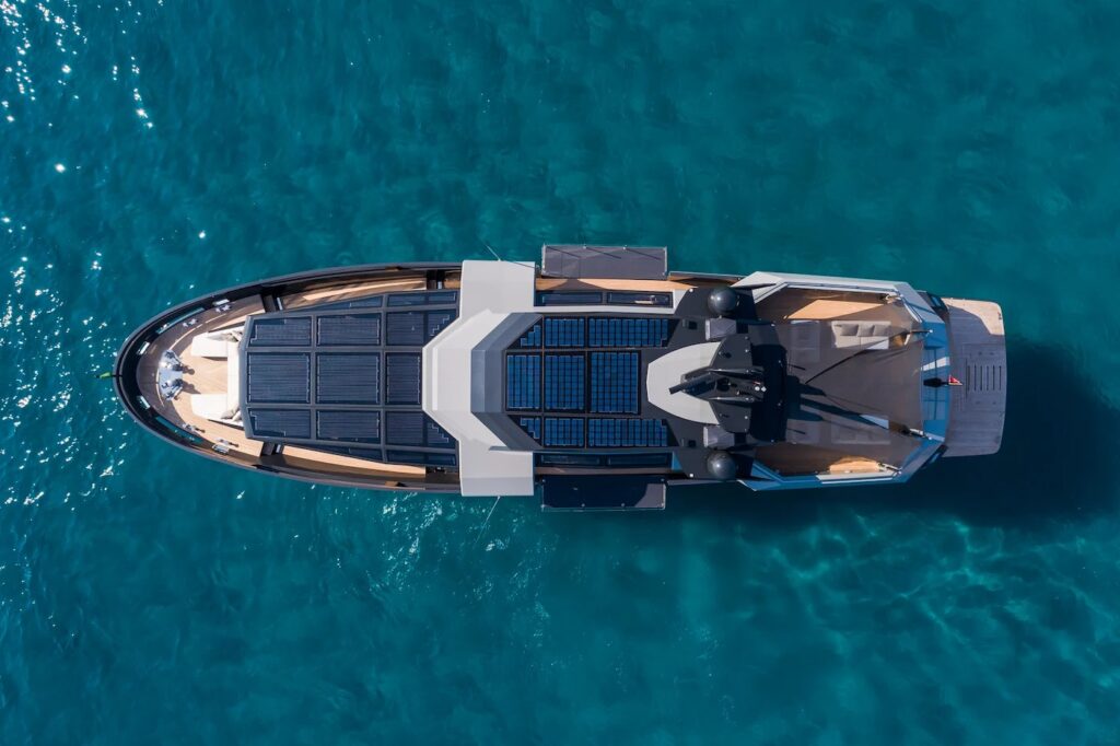 SEA CORAL II — overhead aerial view of the decks, charter Cote d Azur