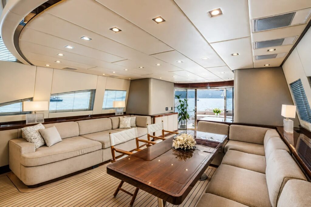 RAMSES II — main salon with sea view, charter Côte d'Azur