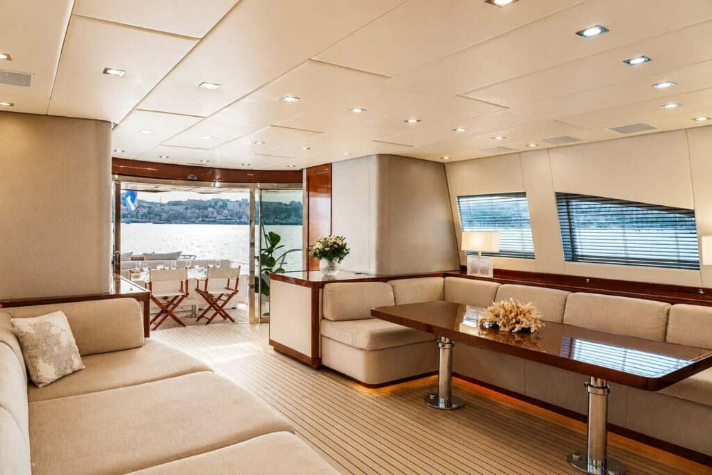RAMSES II — main salon seating area, charter Côte d'Azur