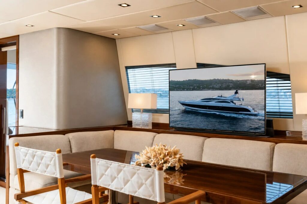 RAMSES II — salon dining area, charter Côte d'Azur